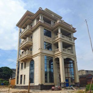 包头 黄金麻花岗岩石材别墅外墙干挂搭配（雕花栏杆花瓶柱门楼罗马柱）