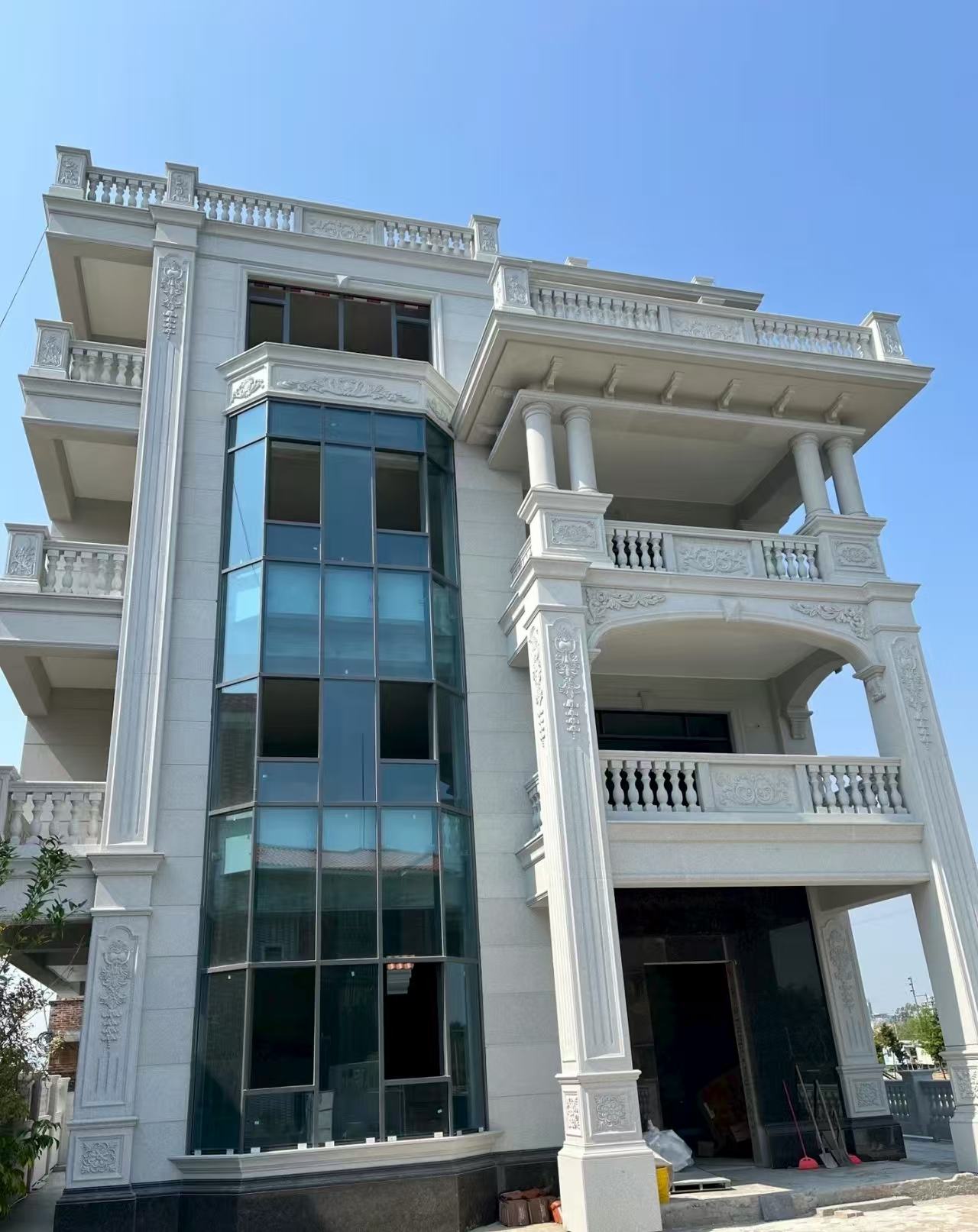 包头 白麻花岗岩别墅外墙干挂效果展示