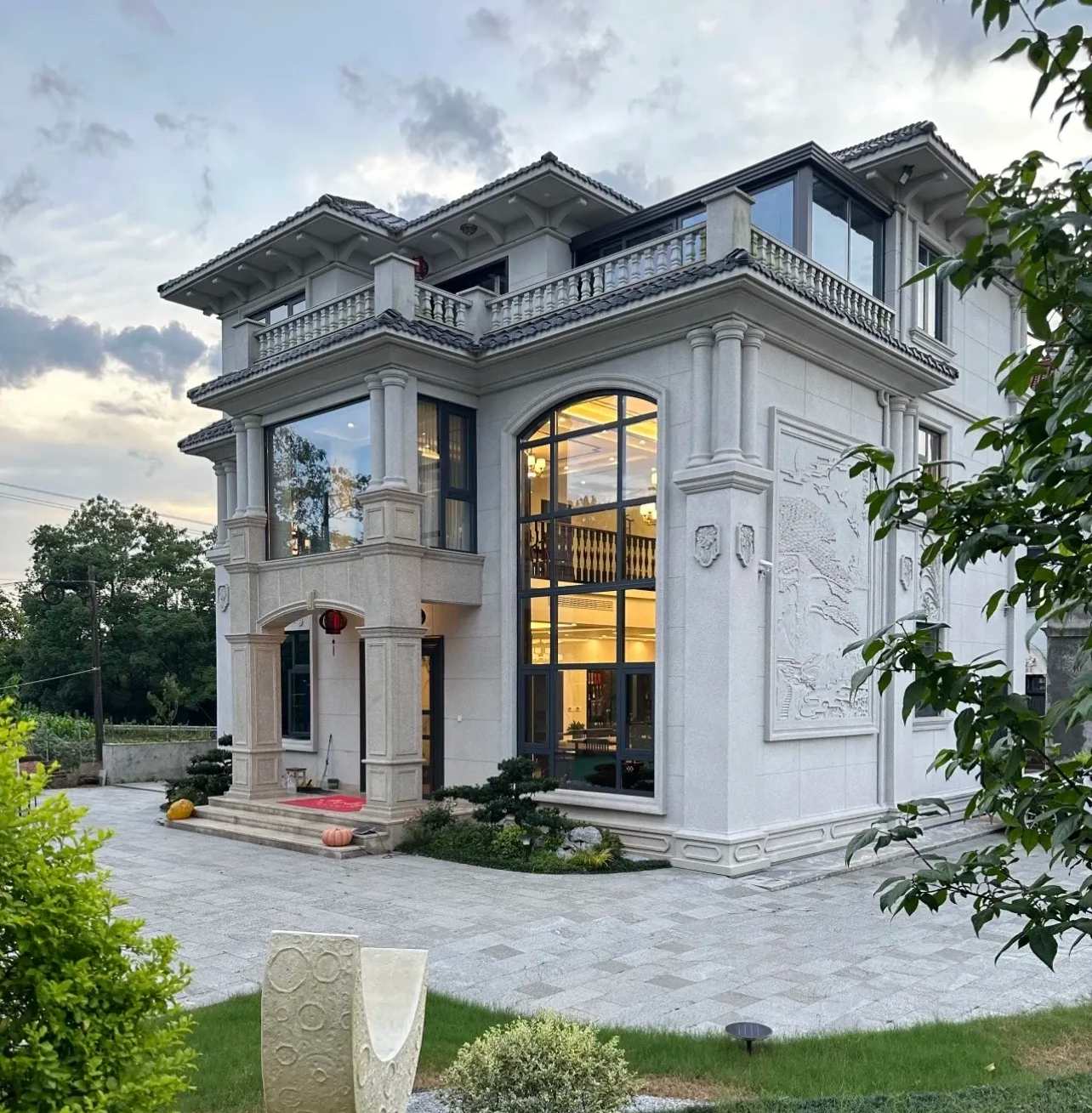 包头 白麻花岗岩私人别墅干挂石材豪华定制