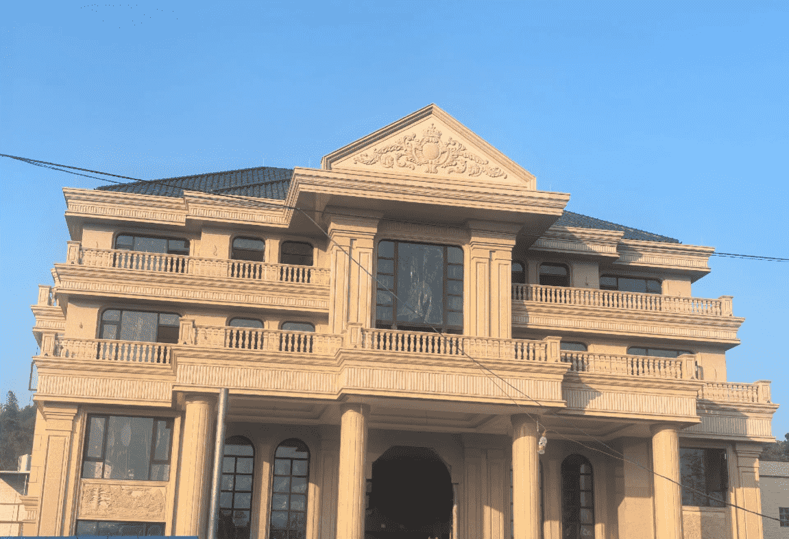 包头黄金麻别墅外墙干挂石材效果示例