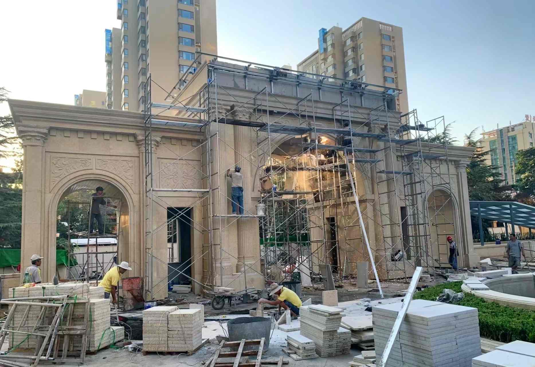 包头 黄金麻荔枝面花岗岩小区门楼外墙干挂