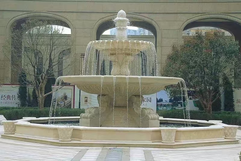 包头 黄金麻花岗岩异型加工——户外庭院石雕流水喷泉