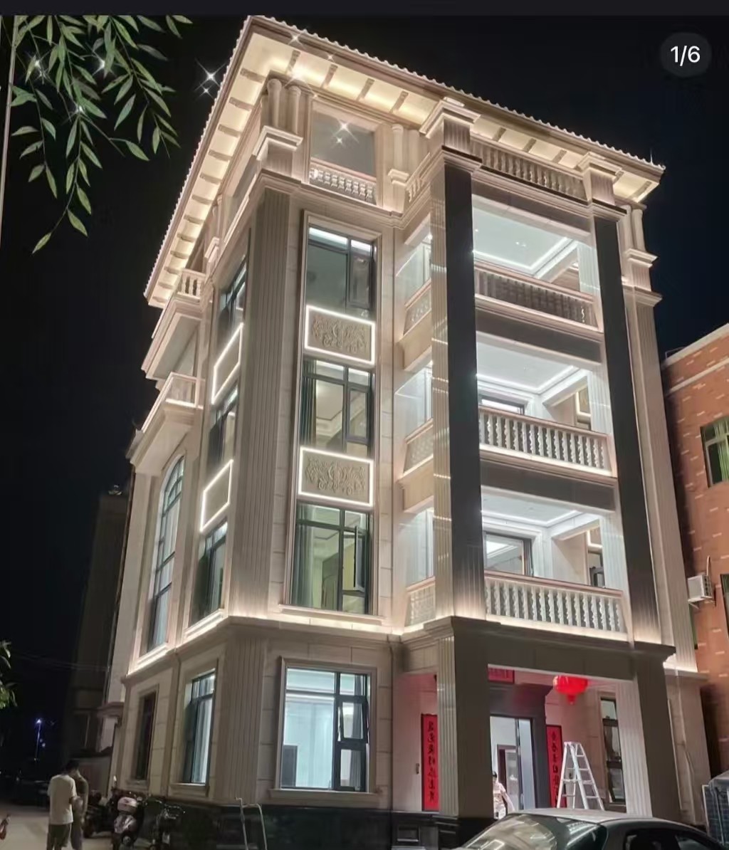 包头 芝麻白花岗岩别墅外墙夜间效果